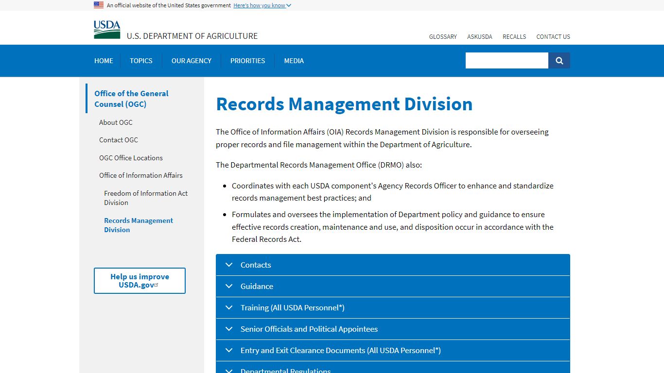 Records Management Division | USDA